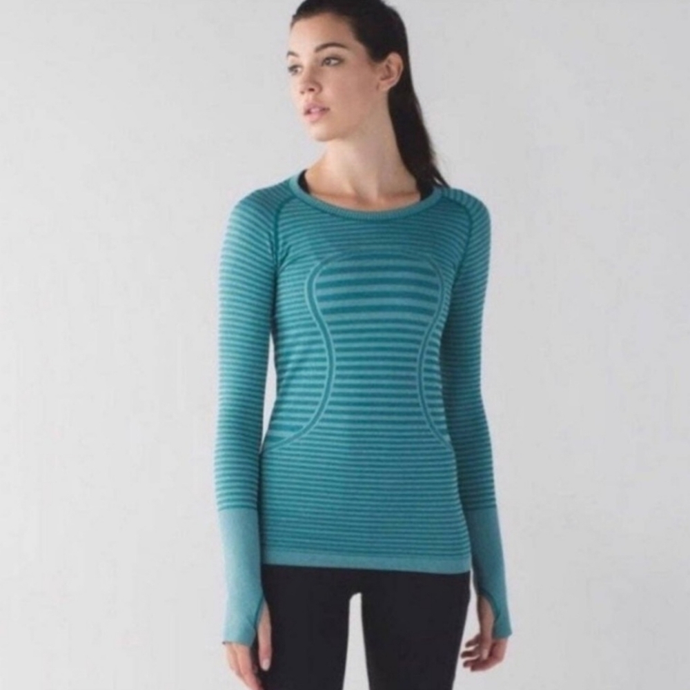 lululemon athletica Teal Striped Long Sleeve Top